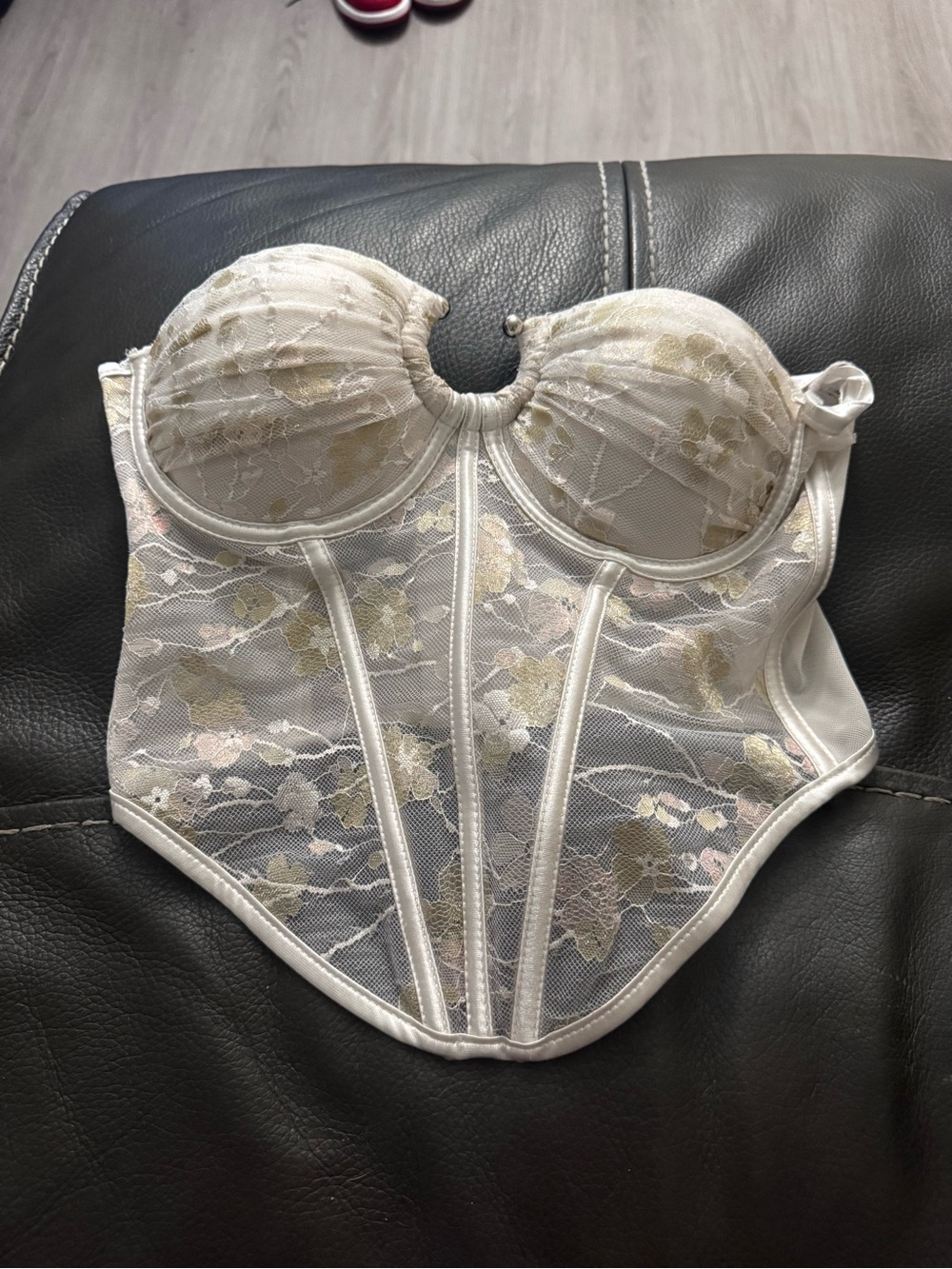 Women's Lace Longline Bustier Corset - White/Cream